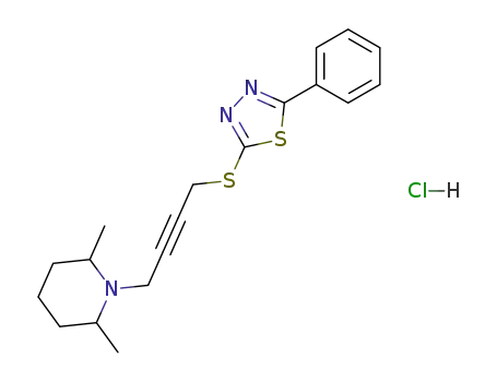 Molecular Structure of 84459-64-3 (2,6-Dimethyl-1-[4-(5-phenyl-[1,3,4]thiadiazol-2-ylsulfanyl)-but-2-ynyl]-piperidine; hydrochloride)