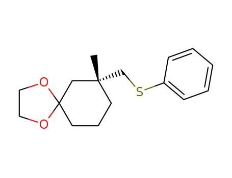Molecular Structure of 94390-35-9 (1,4-Dioxaspiro[4.5]decane, 7-methyl-7-[(phenylthio)methyl]-, (R)-)
