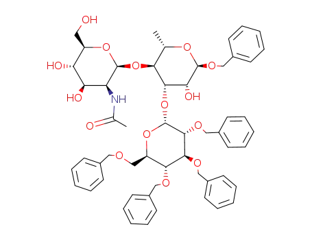Benzyl-O-(2-acetamido-2-desoxy-β-D-mannopyranosyl)-(1->4)-O-<(2,3,4,6-tetra-O-benzyl-α-D-glucopyranosyl)-(1->3)>-α-L-rhamnopyranosid