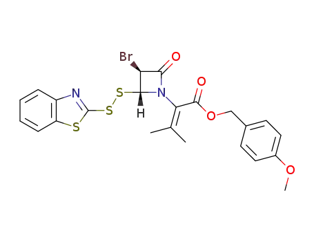 Molecular Structure of 114409-12-0 (p-methoxybenzyl 2-<(3S,4R)-4-(benzothiazol-2-yldithio)-3-bromo-2-oxoazetidin-1-yl>-3-methylbut-2-enoate)