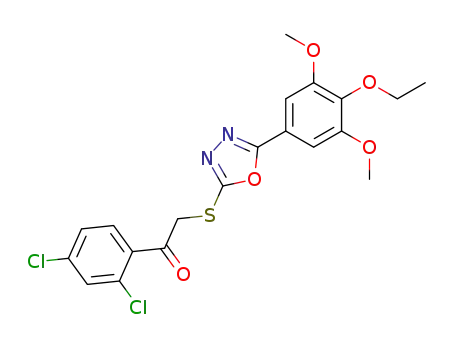 Molecular Structure of 146942-94-1 (1-(2,4-Dichloro-phenyl)-2-[5-(4-ethoxy-3,5-dimethoxy-phenyl)-[1,3,4]oxadiazol-2-ylsulfanyl]-ethanone)