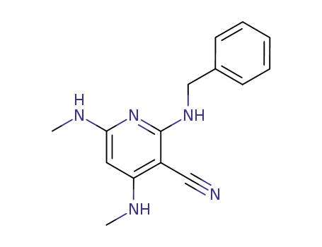 Molecular Structure of 59000-76-9 (3-Pyridinecarbonitrile, 4,6-bis(methylamino)-2-[(phenylmethyl)amino]-)