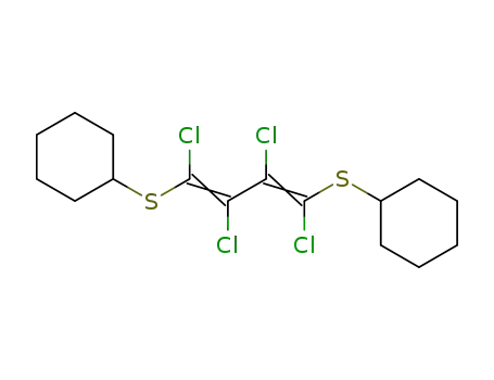 Molecular Structure of 77301-73-6 (Cyclohexane,
1,1'-[(1,2,3,4-tetrachloro-1,3-butadiene-1,4-diyl)bis(thio)]bis-)