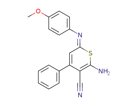 Molecular Structure of 89815-90-7 (2H-Thiopyran-5-carbonitrile,
6-amino-2-[(4-methoxyphenyl)imino]-4-phenyl-)