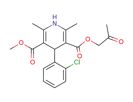 Molecular Structure of 99880-13-4 (4-(2-Chloro-phenyl)-2,6-dimethyl-1,4-dihydro-pyridine-3,5-dicarboxylic acid 3-methyl ester 5-(2-oxo-propyl) ester)