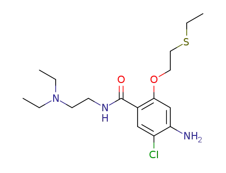 Molecular Structure of 122452-34-0 (4-Amino-5-chloro-N-(2-diethylamino-ethyl)-2-(2-ethylsulfanyl-ethoxy)-benzamide)