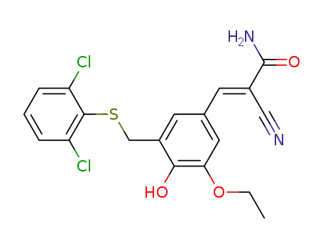 Molecular Structure of 107787-98-4 ((2E)-2-cyano-3-(3-{[(2,6-dichlorophenyl)sulfanyl]methyl}-5-ethoxy-4-hydroxyphenyl)prop-2-enamide)