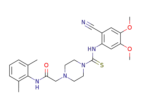 Molecular Structure of 122001-69-8 (3,4-Dimethoxy-6-<4-(2,6-dimethylacetanilido)piperazin-1-yl>thiocarbamido-benzonitrile)