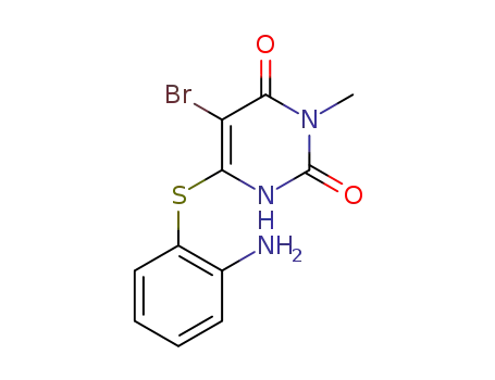 Molecular Structure of 79108-66-0 (2,4(1H,3H)-Pyrimidinedione,
6-[(2-aminophenyl)thio]-5-bromo-3-methyl-)