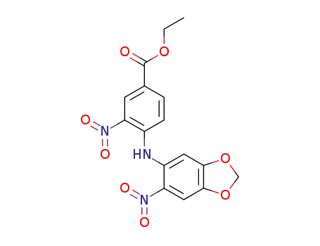 Molecular Structure of 93415-80-6 (Benzoic acid, 3-nitro-4-[(6-nitro-1,3-benzodioxol-5-yl)amino]-, ethyl
ester)