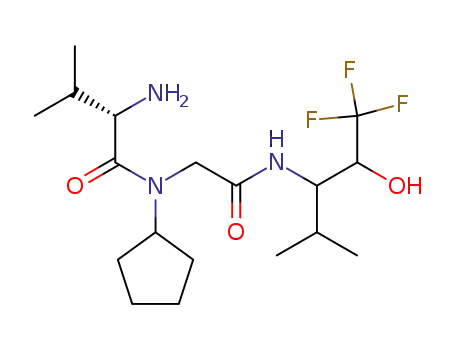 Molecular Structure of 131506-18-8 ((S)-2-Amino-N-cyclopentyl-3-methyl-N-[(3,3,3-trifluoro-2-hydroxy-1-isopropyl-propylcarbamoyl)-methyl]-butyramide)