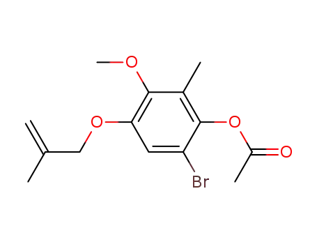 Molecular Structure of 109035-42-9 (Phenol, 6-bromo-3-methoxy-2-methyl-4-[(2-methyl-2-propenyl)oxy]-,
acetate)