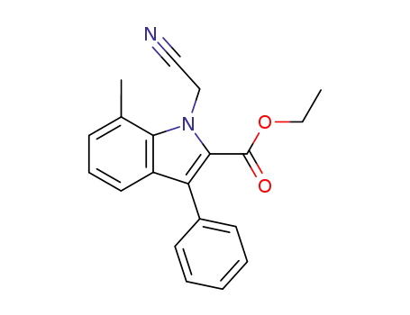 Molecular Structure of 138653-61-9 (1H-Indole-2-carboxylic acid, 1-(cyanomethyl)-7-methyl-3-phenyl-, ethyl
ester)