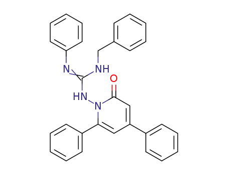 Molecular Structure of 87885-11-8 (Guanidine,
N-(2-oxo-4,6-diphenyl-1(2H)-pyridinyl)-N'-phenyl-N''-(phenylmethyl)-)