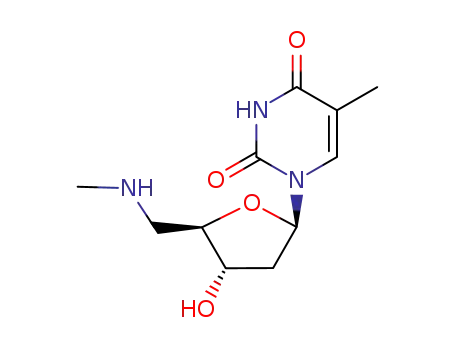 Molecular Structure of 75191-50-3 (1-[2,5-dideoxy-5-(methylamino)pentofuranosyl]-5-methylpyrimidine-2,4(1H,3H)-dione)