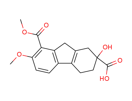 Molecular Structure of 75758-89-3 (1H-Fluorene-2,8-dicarboxylic acid,
2,3,4,9-tetrahydro-2-hydroxy-7-methoxy-, 8-methyl ester)