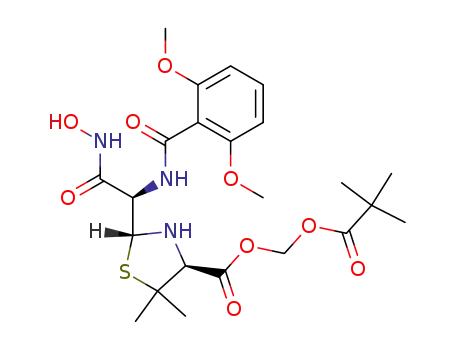 Molecular Structure of 104430-22-0 ((2R,4S)-2-[(R)-(2,6-Dimethoxy-benzoylamino)-hydroxycarbamoyl-methyl]-5,5-dimethyl-thiazolidine-4-carboxylic acid 2,2-dimethyl-propionyloxymethyl ester)