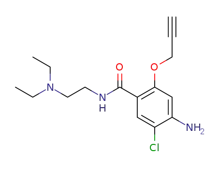 Molecular Structure of 89481-31-2 (Benzamide,
4-amino-5-chloro-N-[2-(diethylamino)ethyl]-2-(2-propynyloxy)-)