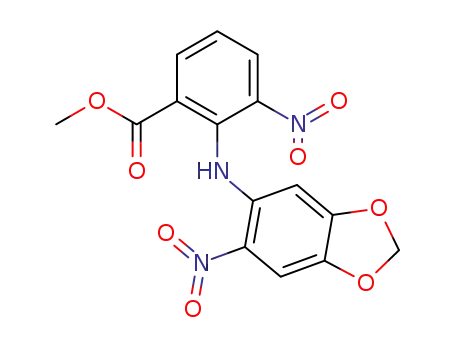 Molecular Structure of 93415-78-2 (Benzoic acid, 3-nitro-2-[(6-nitro-1,3-benzodioxol-5-yl)amino]-, methyl
ester)