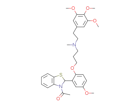 Molecular Structure of 112947-17-8 (1-{2-[5-Methoxy-2-(3-{methyl-[2-(3,4,5-trimethoxy-phenyl)-ethyl]-amino}-propoxy)-phenyl]-benzothiazol-3-yl}-ethanone)