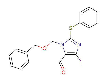 Molecular Structure of 141849-09-4 (1H-Imidazole-5-carboxaldehyde,
4-iodo-1-[(phenylmethoxy)methyl]-2-(phenylthio)-)