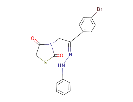 Molecular Structure of 88419-16-3 (2,4-Thiazolidinedione, 3-[2-(4-bromophenyl)-2-(phenylhydrazono)ethyl]-,
(Z)-)