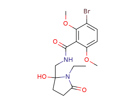 Molecular Structure of 125558-30-7 (5-((3-bromo-2,6-dimethoxybenzamide)methyl)-5-hydroxy-1-ethyl-2-pyrrolidone)
