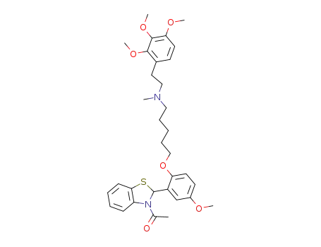 Molecular Structure of 112947-16-7 (Benzothiazole,
3-acetyl-2,3-dihydro-2-[5-methoxy-2-[[5-[methyl[2-(2,3,4-trimethoxyphen
yl)ethyl]amino]pentyl]oxy]phenyl]-)