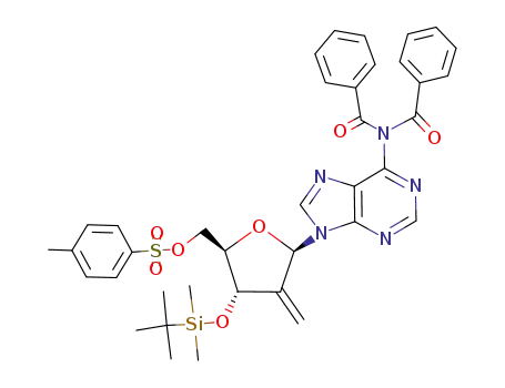 6-N,N-dibenzoyl-9-(3-O-(tert-butyldimethylsilyl)-2-deoxy-2-methylene-5-O-(p-toluenesulfonyl)-β-D-erythro-pentofuranosyl)adenine