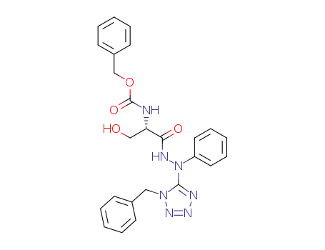 Molecular Structure of 88104-53-4 (L-Serine, N-[(phenylmethoxy)carbonyl]-,
2-phenyl-2-[1-(phenylmethyl)-1H-tetrazol-5-yl]hydrazide)