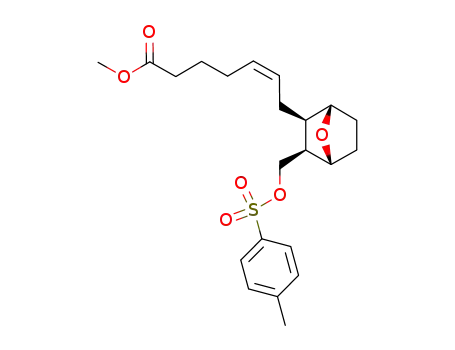 Molecular Structure of 107437-25-2 (methyl <1S-<1α,2α(Z),3α,4α>>-7-<3-<(tosyloxy)methyl>-7-oxabicyclo<2.2.1>hept-2-yl>-5-heptanoate)