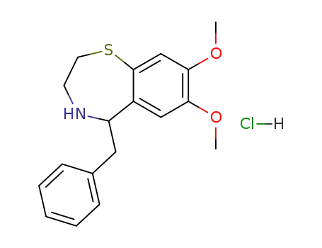 1,4-Benzothiazepine,
2,3,4,5-tetrahydro-7,8-dimethoxy-5-(phenylmethyl)-, hydrochloride