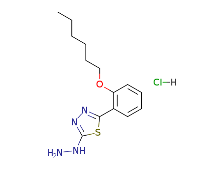 Molecular Structure of 104071-22-9 (1,3,4-Thiadiazol-2(3H)-one, 5-[2-(hexyloxy)phenyl]-, hydrazone,
monohydrochloride)