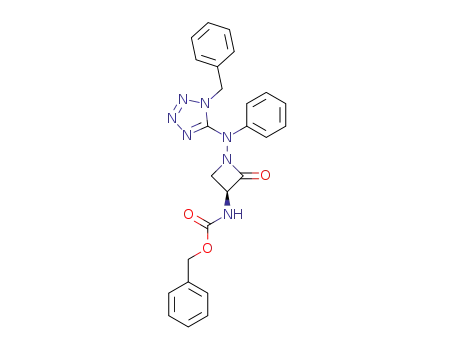 Molecular Structure of 88104-54-5 (Carbamic acid,
[2-oxo-1-[phenyl[1-(phenylmethyl)-1H-tetrazol-5-yl]amino]-3-azetidinyl]-,
phenylmethyl ester, (S)-)
