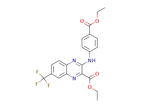 Molecular Structure of 194423-93-3 (2-Quinoxalinecarboxylic acid,
3-[[4-(ethoxycarbonyl)phenyl]amino]-7-(trifluoromethyl)-, ethyl ester)