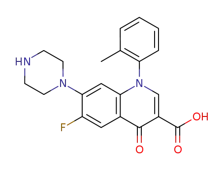 Molecular Structure of 155188-32-2 (3-Quinolinecarboxylic acid, 6-fluoro-1,4-dihydro-1-(2-methylphenyl)-4- oxo-7-(1-piperazinyl)-)