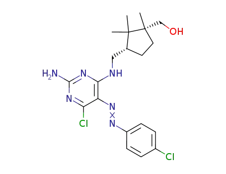 Molecular Structure of 168974-89-8 ((1R,cis)-3-<<2-amino-6-chloro-5-(4-chlorophenylazo)pyrimidin-4-yl>aminomethyl>-1,2,2-trimethylcyclopentylmethanol)
