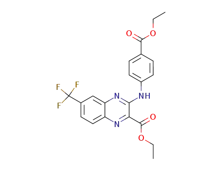Molecular Structure of 194423-94-4 (2-Quinoxalinecarboxylic acid,
3-[[4-(ethoxycarbonyl)phenyl]amino]-6-(trifluoromethyl)-, ethyl ester)
