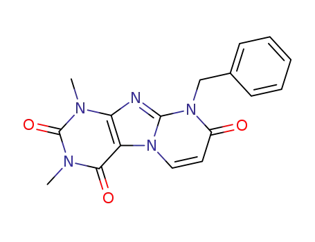 Molecular Structure of 120538-01-4 (9-benzyl-1,3-dimethylpyrimido[2,1-f]purine-2,4,8(1H,3H,9H)-trione)