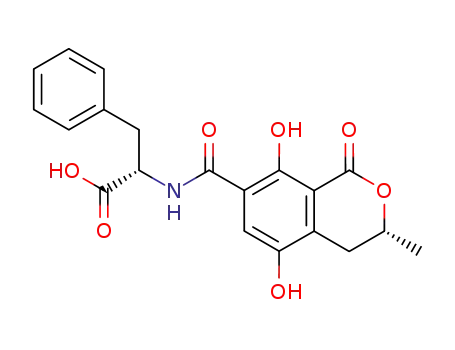 Molecular Structure of 205034-32-8 (L-Phenylalanine,
N-[[(3R)-3,4-dihydro-5,8-dihydroxy-3-methyl-1-oxo-1H-2-benzopyran-7-
yl]carbonyl]-)