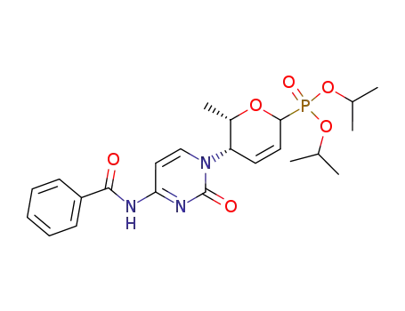 Molecular Structure of 1026614-75-4 ([(5S,6S)-5-(4-Benzoylamino-2-oxo-2H-pyrimidin-1-yl)-6-methyl-5,6-dihydro-2H-pyran-2-yl]-phosphonic acid diisopropyl ester)