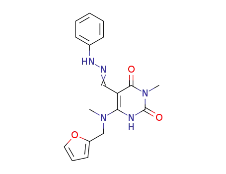 Molecular Structure of 182358-31-2 (5-Pyrimidinecarboxaldehyde,
4-[(2-furanylmethyl)methylamino]-1,2,3,6-tetrahydro-1-methyl-2,6-dioxo-,
5-(phenylhydrazone))