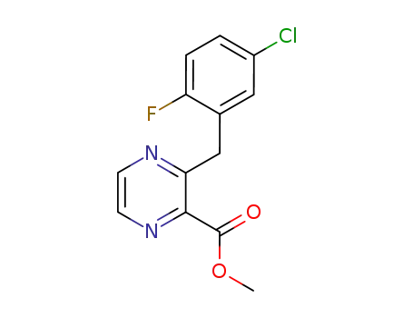 Molecular Structure of 188622-55-1 (Pyrazinecarboxylic acid, 3-[(5-chloro-2-fluorophenyl)methyl]-, methyl
ester)