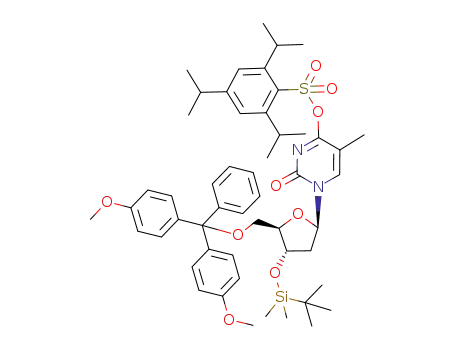 Molecular Structure of 242475-43-0 (5'-O-4,4'-dimethoxytrityl-3'-O-tertbutyldimethylsilyl-4-O-triisopropylphenylsulfonyl thymidine)