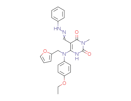 5-Pyrimidinecarboxaldehyde,
4-[(4-ethoxyphenyl)(2-furanylmethyl)amino]-1,2,3,6-tetrahydro-1-methyl-
2,6-dioxo-, 5-(phenylhydrazone)