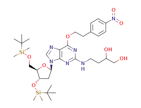 4-{9-[4-(<i>tert</i>-butyl-dimethyl-silanyloxy)-5-(<i>tert</i>-butyl-dimethyl-silanyloxymethyl)-tetrahydro-furan-2-yl]-6-[2-(4-nitro-phenyl)-ethoxy]-9<i>H</i>-purin-2-ylamino}-butane-1,2-diol
