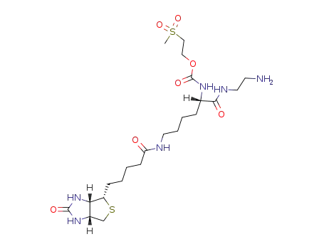 Molecular Structure of 168639-65-4 ({(S)-1-(2-Amino-ethylcarbamoyl)-5-[5-((3aR,6S,6aS)-2-oxo-hexahydro-thieno[3,4-d]imidazol-6-yl)-pentanoylamino]-pentyl}-carbamic acid 2-methanesulfonyl-ethyl ester)