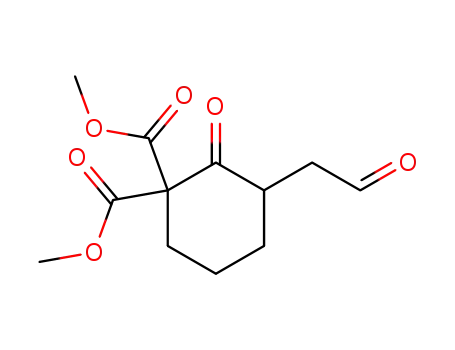 Molecular Structure of 214191-39-6 (2-Oxo-3-(2-oxo-ethyl)-cyclohexane-1,1-dicarboxylic acid dimethyl ester)