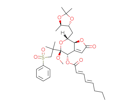 (2E,4E)-Octa-2,4-dienoic acid (4S,5S,7R,7aS)-5-(2-benzenesulfonyl-1,1-dimethyl-ethyl)-5-methoxy-2-oxo-7-((4R,5R)-2,2,5-trimethyl-[1,3]dioxolan-4-ylmethyl)-4,5,7,7a-tetrahydro-2H-furo[2,3-c]pyran-4-yl ester