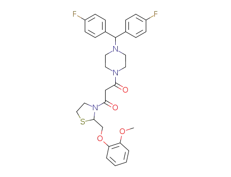 Molecular Structure of 161364-79-0 (1-[4-[bis(4-fluorophenyl)methyl]piperazin-1-yl]-3-[2-[(2-methoxyphenox y)methyl]thiazolidin-3-yl]propane-1,3-dione)